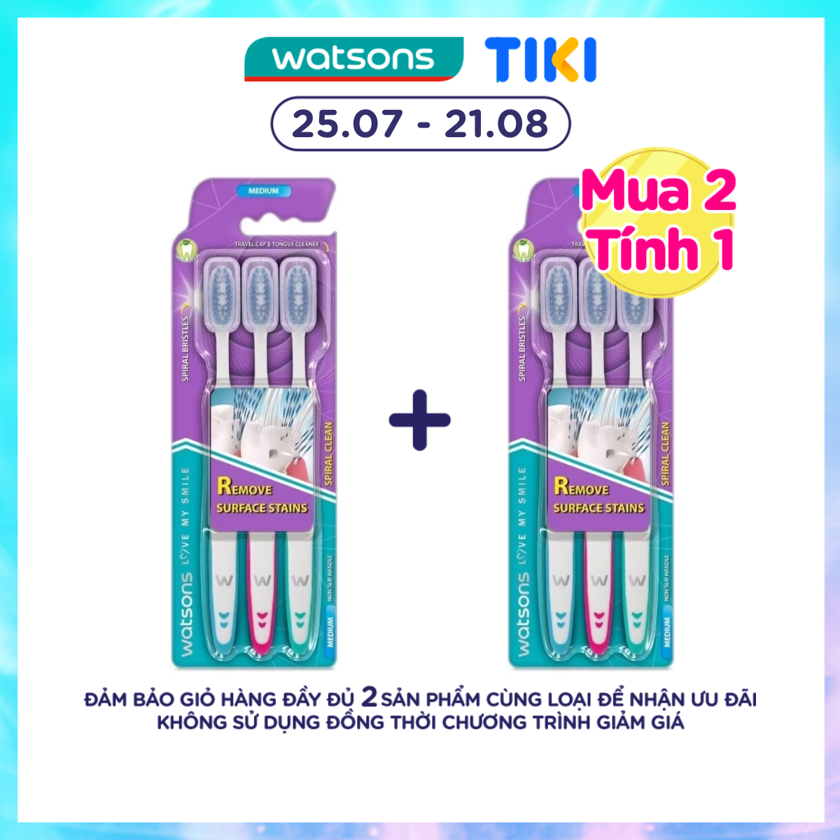 Bàn Chải Đánh Răng Watsons Spiral Clean Toothbrush (Medium) 3s
