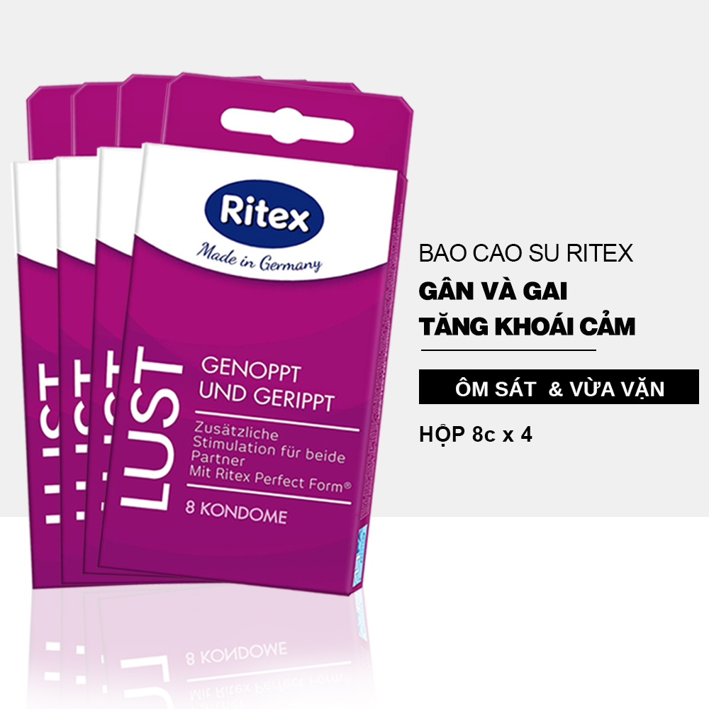 [Combo 4 Hộp x 8c] Bao cao su RITEX LUST gân và gai cuồng nhiệt đam mê hàng đầu tại Đức JN-RITEX-LUST8X4