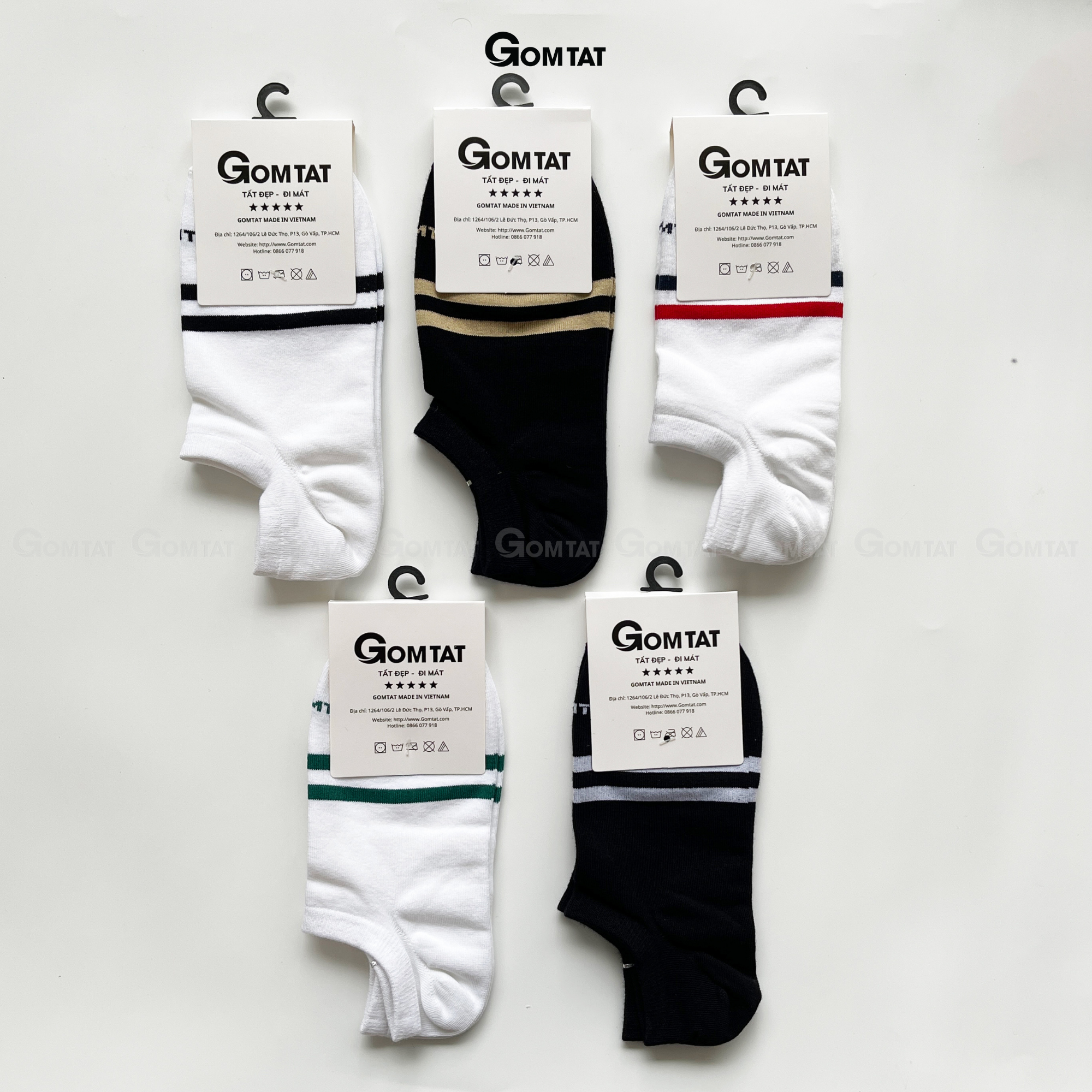 Tất Nam Nữ Cổ Ngắn Chất Liệu Cotton Cao Cấp, Vớ Cổ Thấp Unisex Họa Tiết 2 Sọc Ngang - GOM503-2SOC-LE