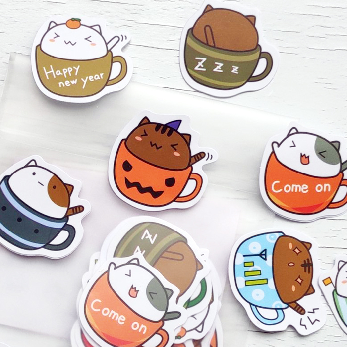 Sticker Bịch Mèo Ly Cảm Xúc Cute