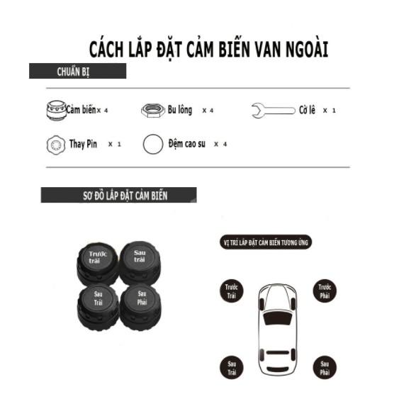 Cảm Biến Áp Suất lốp ô tô TPMS-pin năng lượng mặt trời-chíp chống nước IP67, Cảm biến áp suất lốp ô tô van ngoài cao cấp