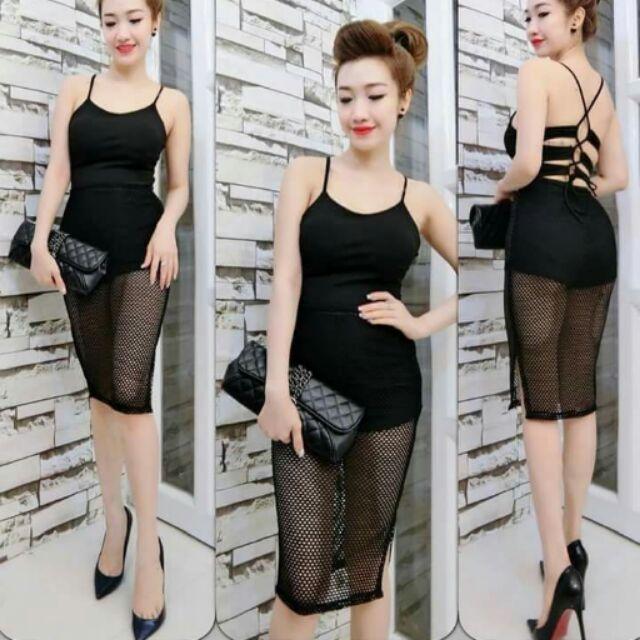 Đầm đan dây phối lưới