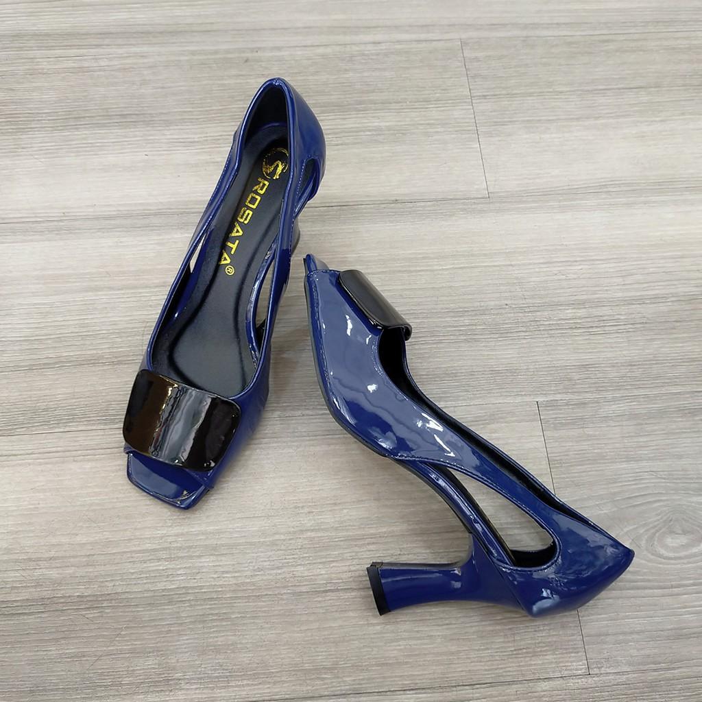 Giày cao gót nữ hở mũi, da bóng khoét eo cao cấp ROSATA RO329 7p - HÀNG VIỆT NAM