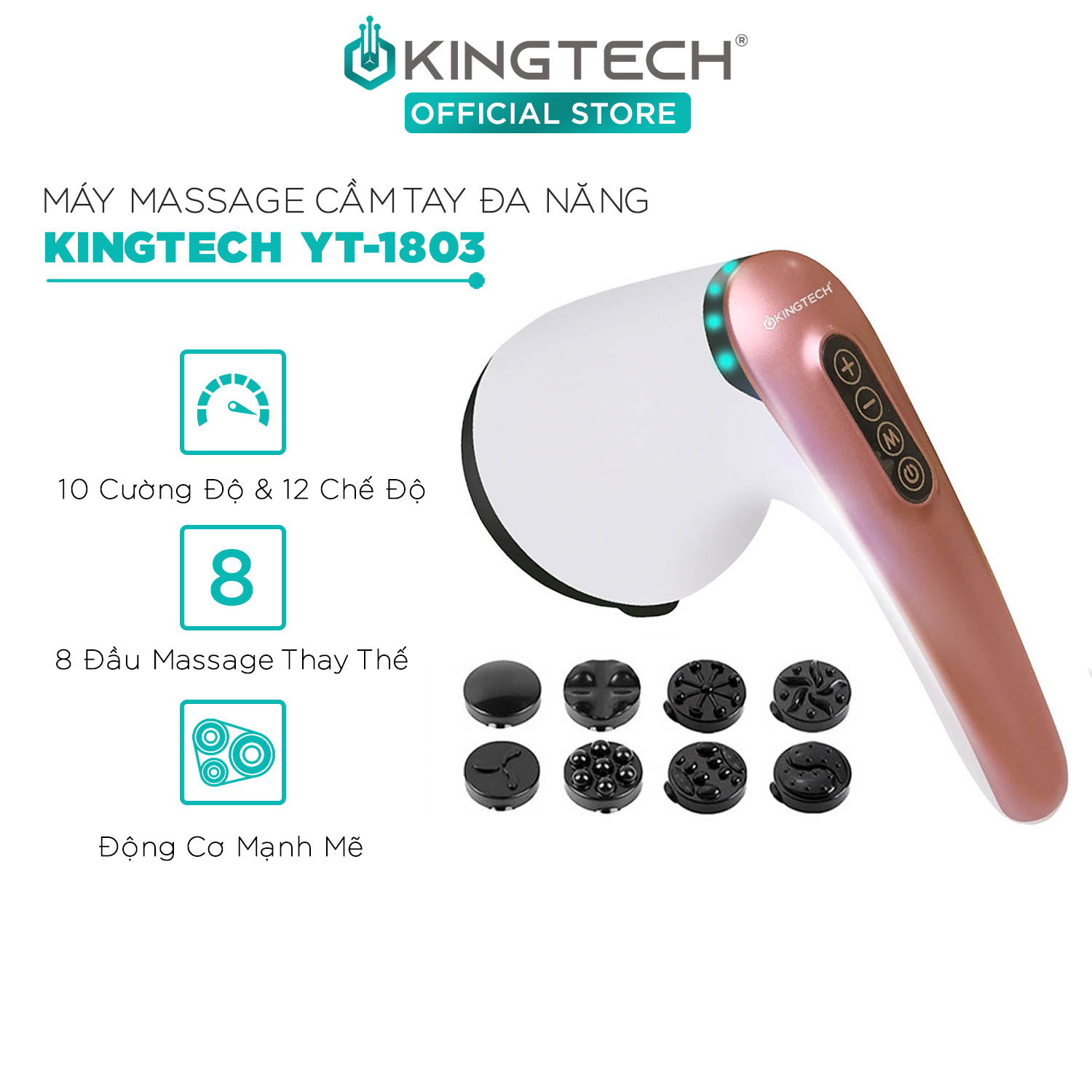 Máy Massage Cầm Tay Đa Năng KINGTECH YT-1803 - Mát Xa Không Dây Toàn Thân - Giảm Đau Cơ, Cứng Khớp Cho Cổ, Vai Gáy, Lưng, Chân, Cánh Tay - Hỗ Trợ Giảm Béo Vòng Bụng - Hàng Chính Hãng