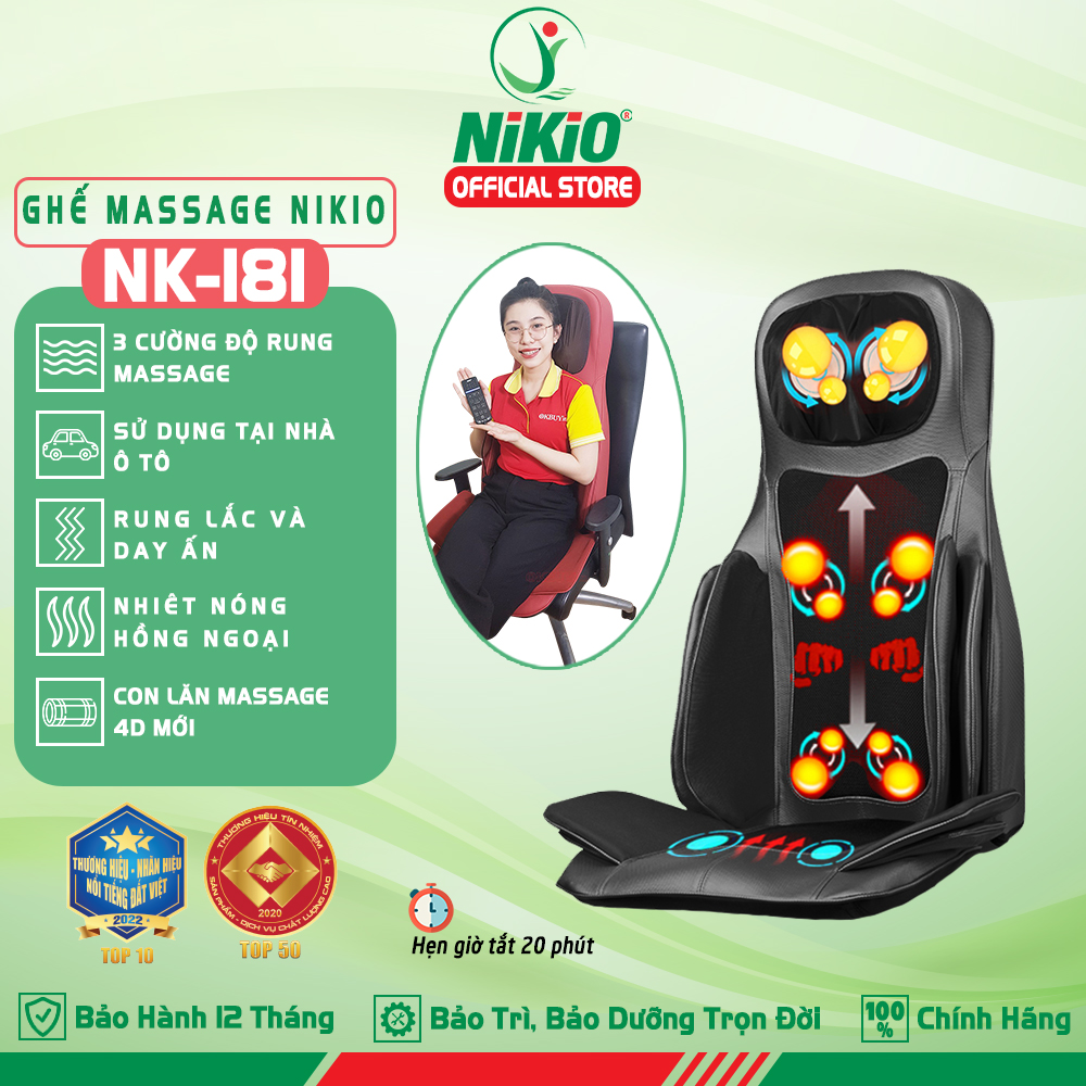 Ghế massage toàn thân cao cấp Nhật Bản Nikio NK-181 - Xoa bóp, đấm bóp, áp suất khí, nhiệt hồng ngoại - Màu đen