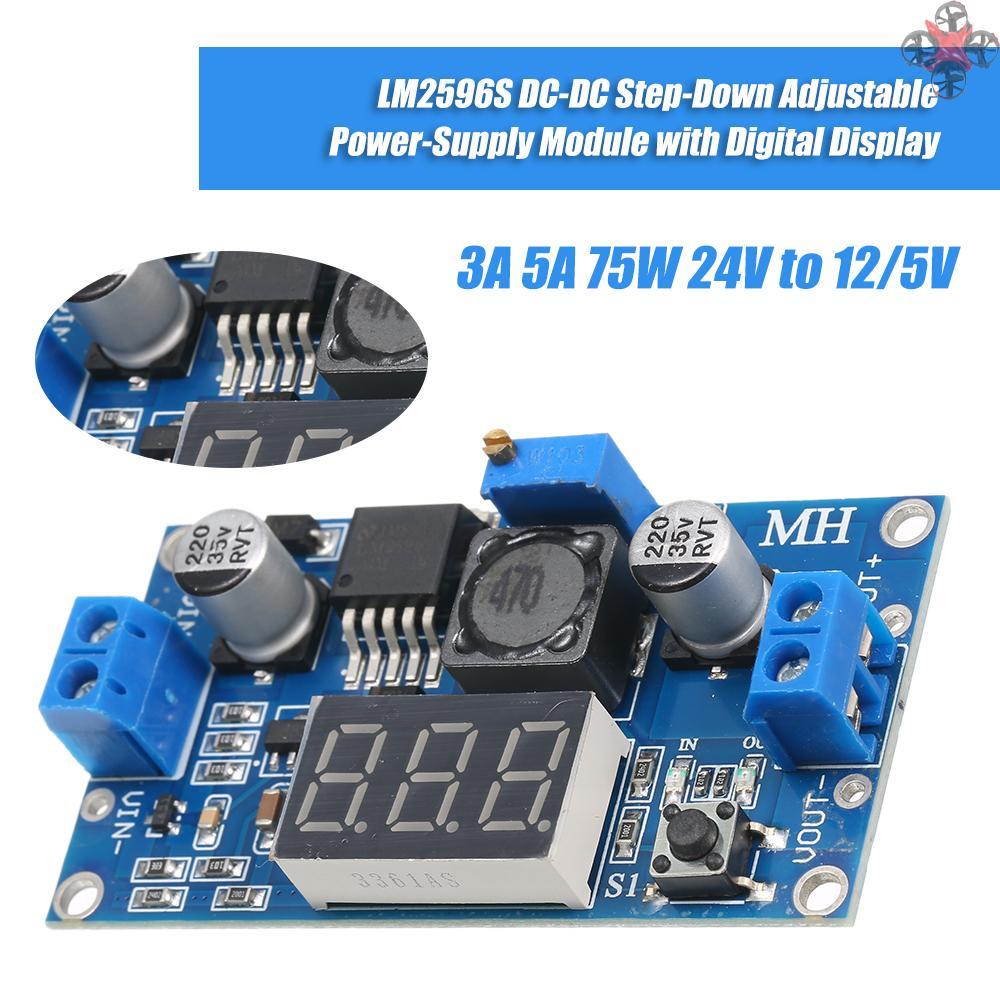 LM2596S DC-DC Step-Down Adjustable Power-Supply Module LM2596 Voltage Regulator with Digital Display 3A 5A 75W 24V to 12/5V