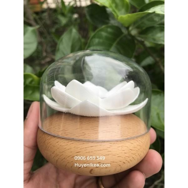 LỌ TĂM GỖ HOA SEN MẦU NÂU ĐEN, VÂN GỖ