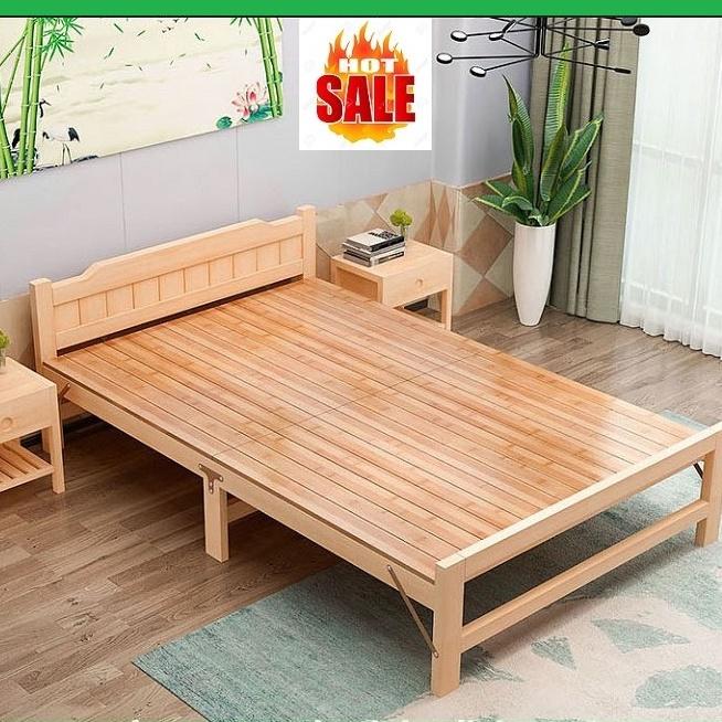 { Tặng  đệm gối } Giường ngủ 1m2 xếp gọn gỗ thông tự nhiên cực chắc chắn