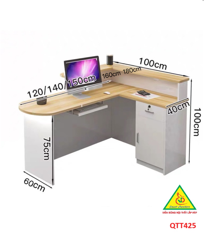 QUẦY LỄ TÂN, QUẦY TIẾP TÂN, QUẦY TÍNH TIỀN, QUẦY THU NGÂN QTT425 ( BÀN KHÔNG ĐÈN)- Nội thất lắp ráp Viễn Đông Adv