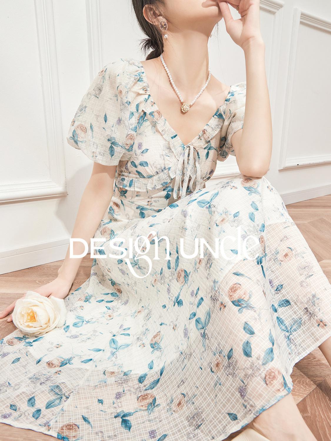 TOBE1SHOP Hiện tại giây phát trà nghỉ kiểu Pháp váy mùa hè khí chất nhỏ nhắn hoa v cổ siêu tiên tuyệt đẹp váy dài nữ
