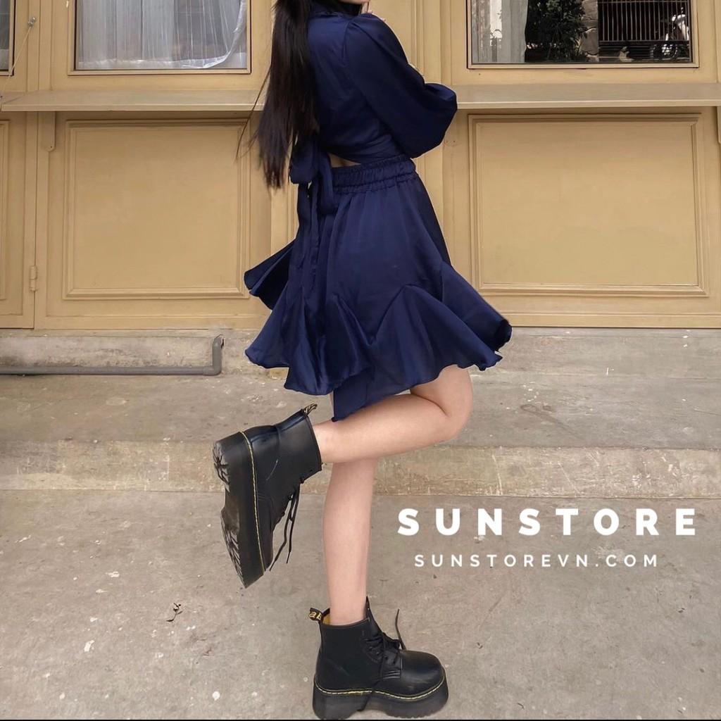 Set đồ nữ đi chơi áo tay dài khoét lưng và chân váy xòe 2 màu Oly set