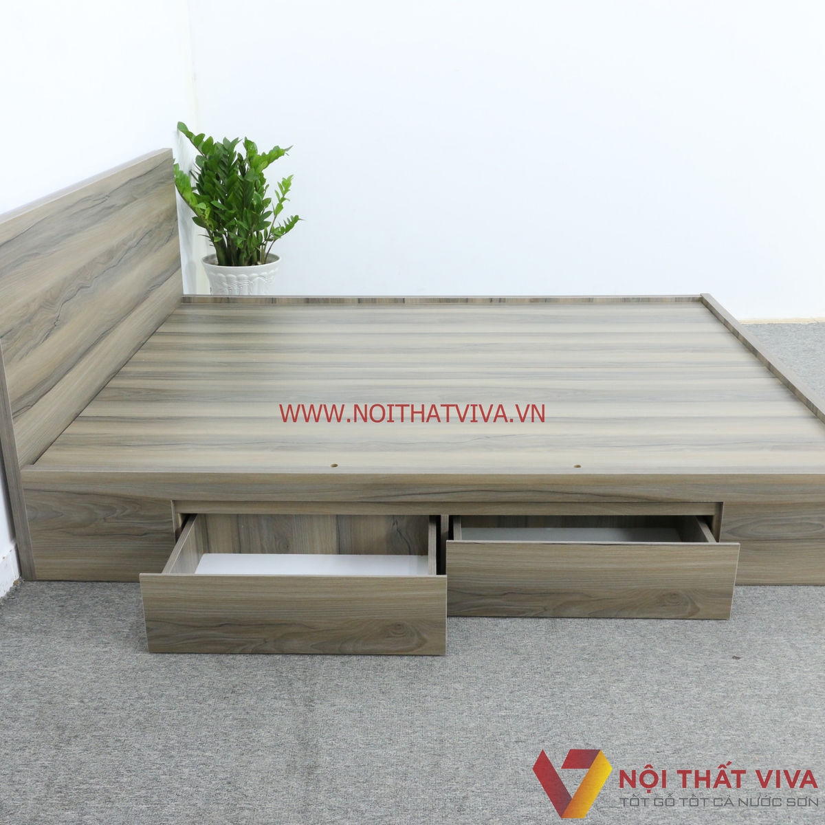 Giường Ngủ Gỗ MDF Phủ Melamine Cao Cấp Viva Màu Nết Học Kéo