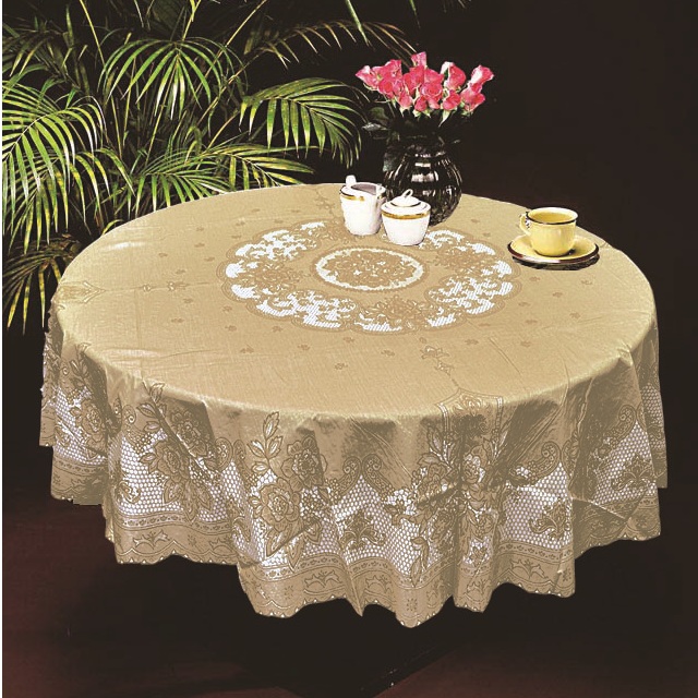 Khăn Trải Bàn Paulee Fy116 Tròn - Đường Kính 178 Cm - Hoa Văn - Màu Nâu - Không Thấm Nước. - Tròn 178 Cm