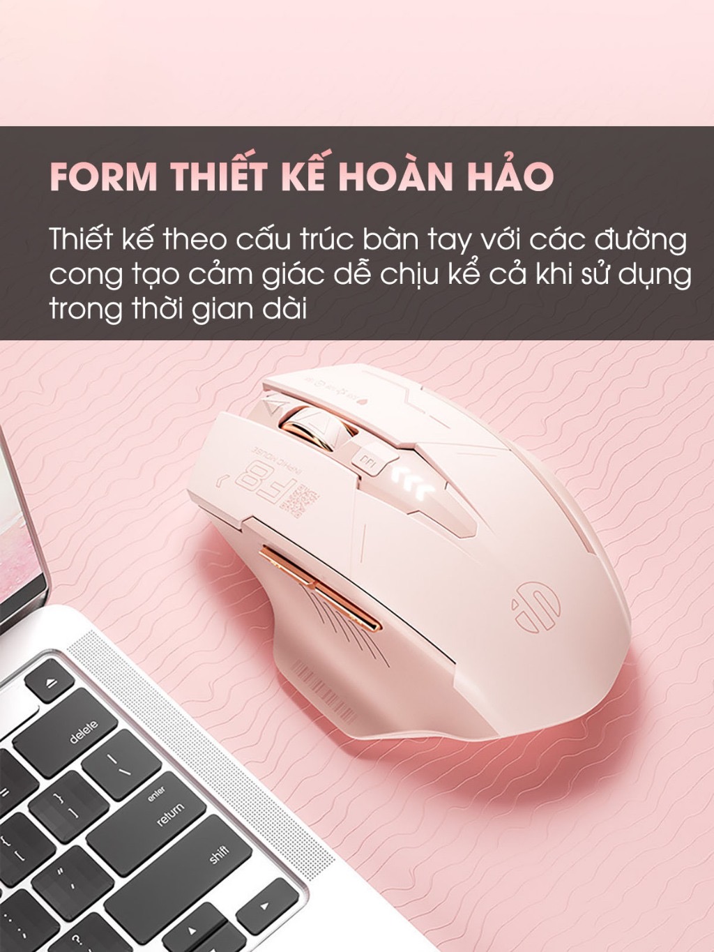 ￼Chuột không dây TEKKIN F8 trà sữa cute gaming silent chống ồn ko dây bluetooth wireless 2.4G laptop máy tính - hàng chính hãng