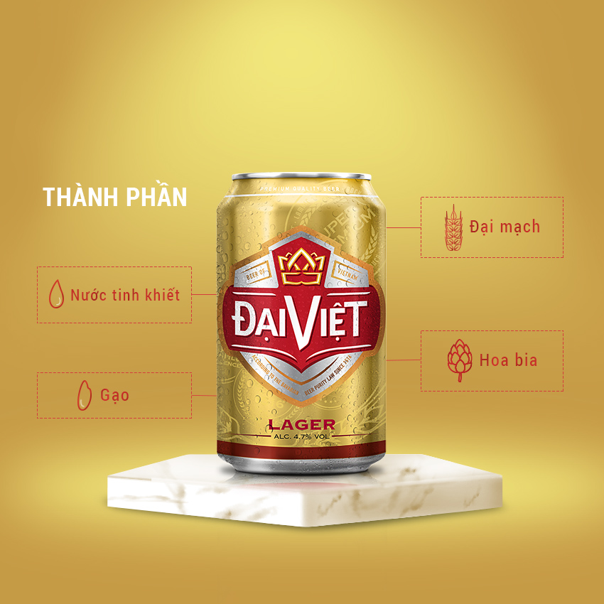 [Combo (06) lon 330ml] Bia Lager Đại Việt, Bia vàng sản xuất theo công nghệ Bia Đức, không hóa chất, đậm vị bia việt.