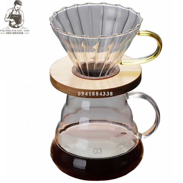 Bình Pha Drip Coffee V60 Phễu Lọc Có Tay Cầm