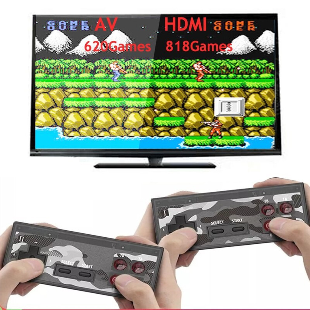 Bộ điều khiển trò chơi điện tử 4 nút máy chơi game cầm tay không dây mini tích hợp 620 trò chơi 8 bit đầu ra AV