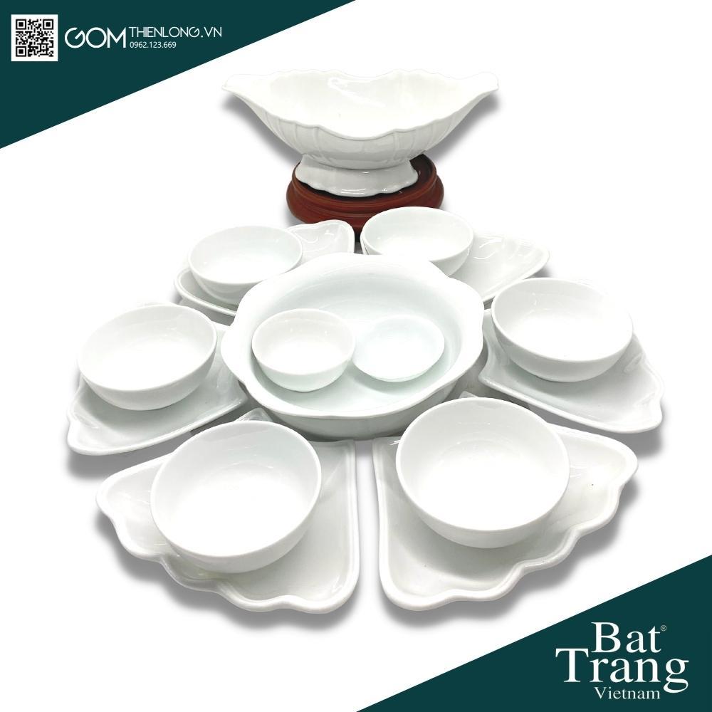 Combo Bộ Bát Đĩa Thắp Hương Men Trắng Trơn - ĐK 50 - 60cm - Đồ Thờ Bát Tràng - Gốm Thiên Long