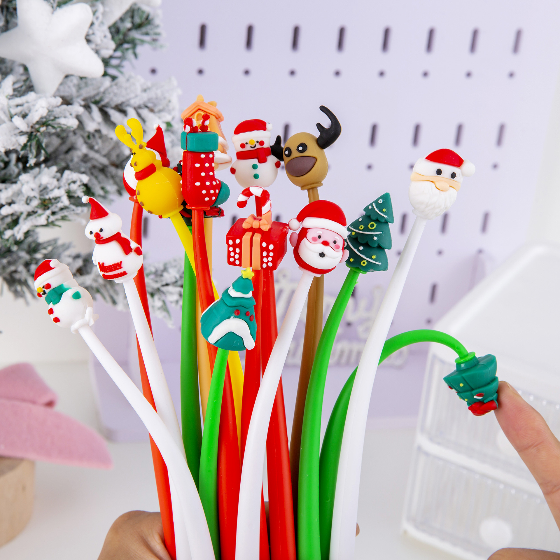 Set 5 Cây Bút gel dẻo noel, giáng sinh mực xanh 0.5mm làm quà tặng merry christmas
