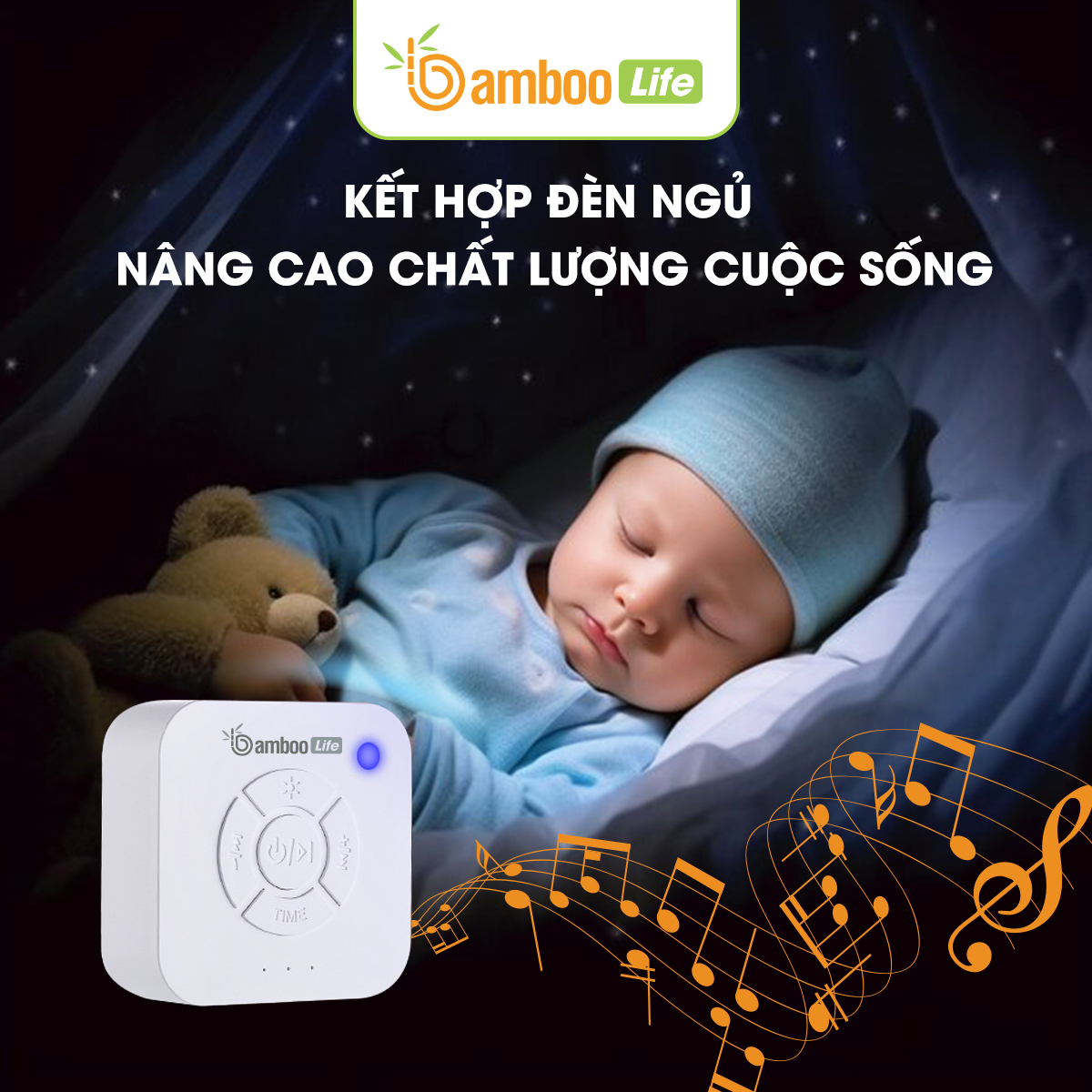 Máy tạo tiếng ồn trắng Bamboo Life BL083 hàng chính hãng Máy nghe tiếng ồn trắng white noise giúp bé ngủ ngon, sâu giấc chống giật mình