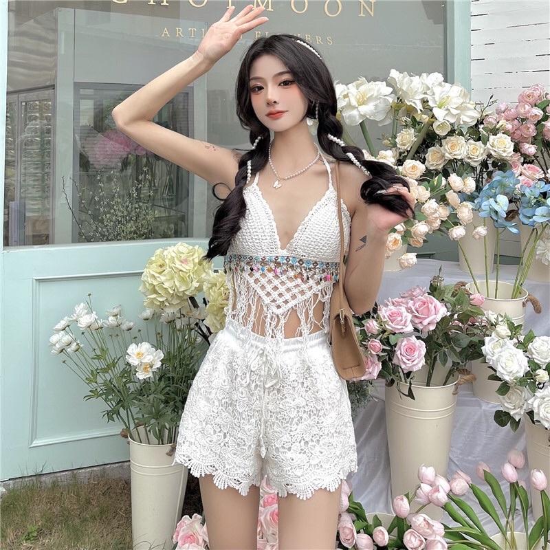 49-Set ren đi biển -bikini len móc 3 món sang chảnh cho nữ 2022