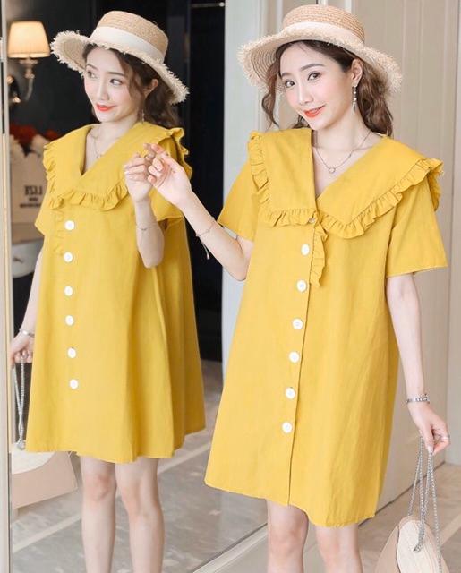 Đầm Suông Vàng Cổ Bẻ Freesize