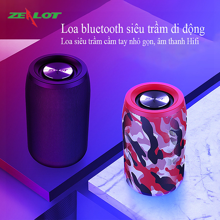 Loa bluetooth Zealot tặng kèm móc khóa chữ 5 Tech nghe nhạc không dây âm thanh siêu trầm hàng chính hãng kết nối ổn định, bluetooth 5.0 dùng cho điện thoại, laptop, PC...