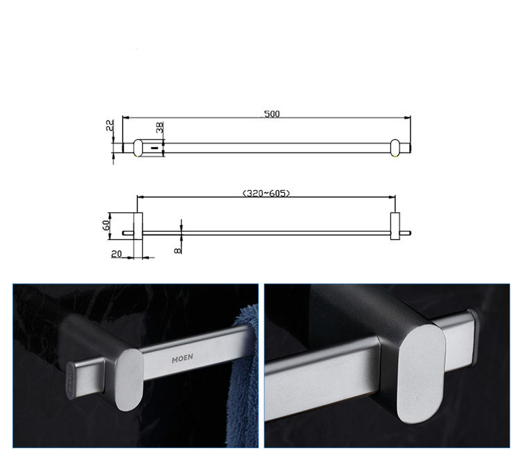 Thanh vắt khăn đơn nhà tắm 50cm dòng Alisa Moen - ACC2413