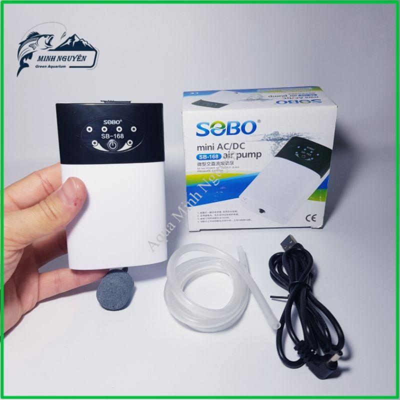 Máy Sủi Oxy Tích Điện 1 Vòi Sobo SB-168 ) - Phòng Cúp Điện Cho Hồ Cá