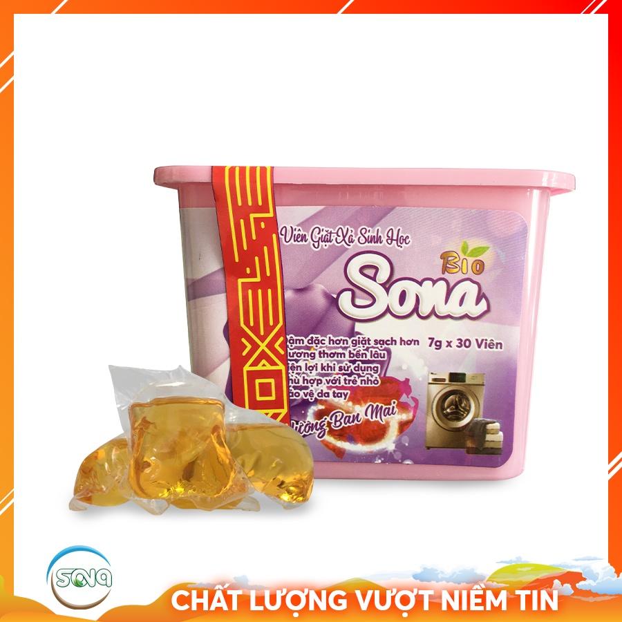 Viên giặt xả sinh học SONA giặt xả quần áo 2 trong 1 hộp 30 viên