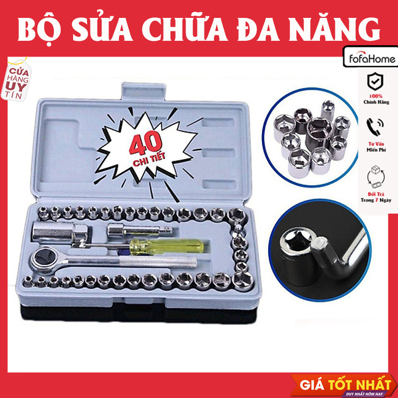 Bộ Dụng Cụ Sửa Chữa Mở Bulong Ốc Vít 40 Món Chuyên Dụng, Bộ Tuýp Đồ Nghề Sửa Xe 40 Chi Tiết