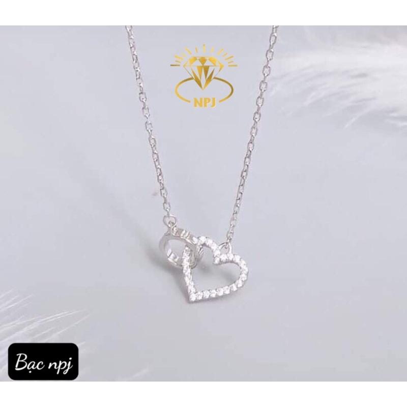 Dây chuyền tim lồng đôi xinh xắn, Vòng cổ nữ Bạc Ta - bạc npj