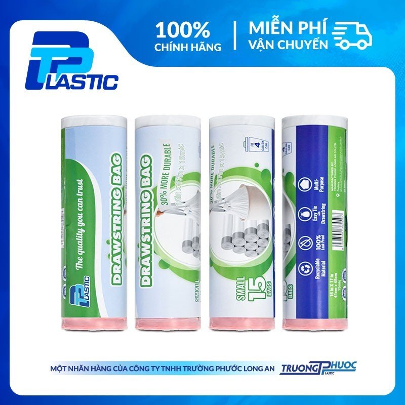 Túi PP Nhựa - Cuộn 15 Túi đựng rác có dây rút tiện lợi TP Plastic