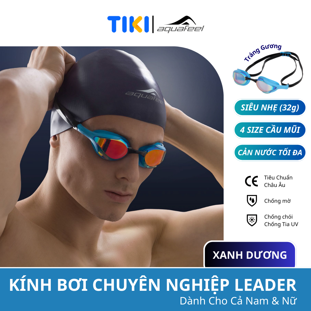 Kính bơi chuyên nghiệp nhập khẩu từ Đức Aquafeel dòng "Leader Mirrored" siêu nhẹ , đạt tiêu chuẩn chất lượng Châu Âu, thiết kế dành cho thi đấu đỉnh cao, phù hợp cho người lớn, trẻ em nhiều độ tuổi Free Size