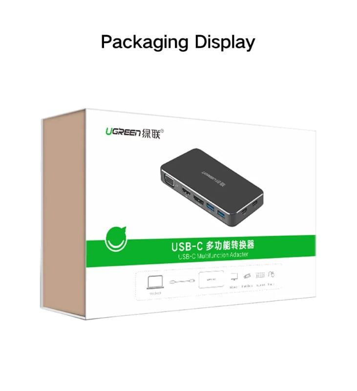 Ugreen UG40872CM120TK Màu Đen Bộ chuyển đổi TYPE C sang 2 USB 3.0 + DP + HDMI + VGA + chuyển dữ liệu + nguồn TYPE C - HÀNG CHÍNH HÃNG