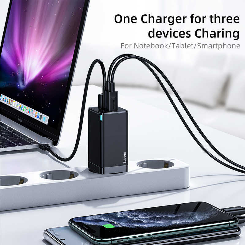 Củ Sạc Nhanh Baseus GaN2 Pro Quick Charger 65W Màu Đen (Type C x 2 + USB, Multi Quick Charge Protocol) - Hàng Chính Hãng