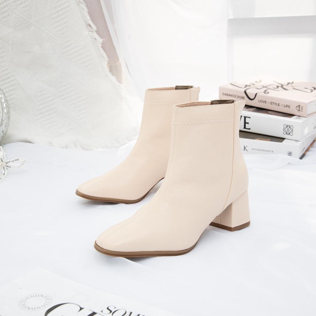 Giày Boots Nữ thời trang MWC Boots cổ thấp gót vuông 5p dáng bốt lửng màu đen phong cách hàn quốc NUBO-9103