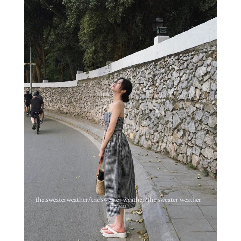 VÁY QUÂY KẺ CARO CÚP NGỰC CHUN LƯNG BỒNG XOÈ tiểu thư
