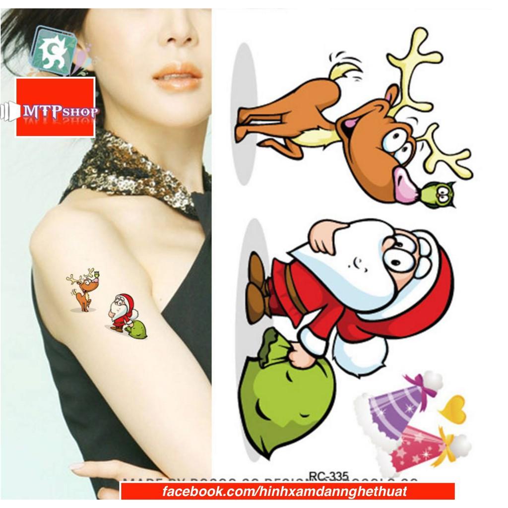 Hình xăm dán ông già noel tattoo giáng sinh 10x6cm, 15x21cm, 17x48cm+ quà tặng