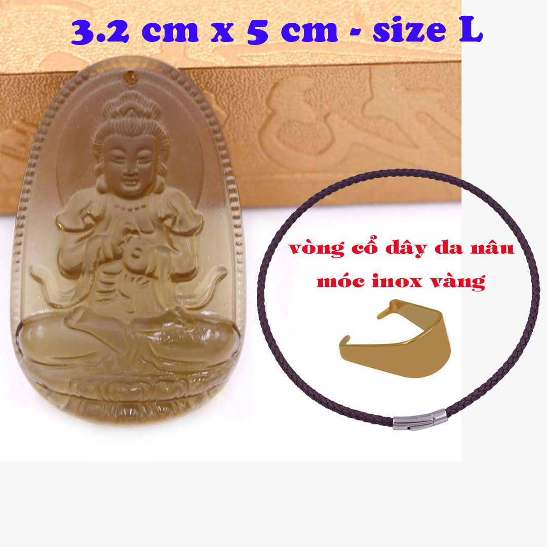 Mặt Phật Đại nhật như lai obsidian 5 cm kèm vòng cổ dây da nâu - mặt dây chuyền size lớn - size L, Mặt Phật bản mệnh