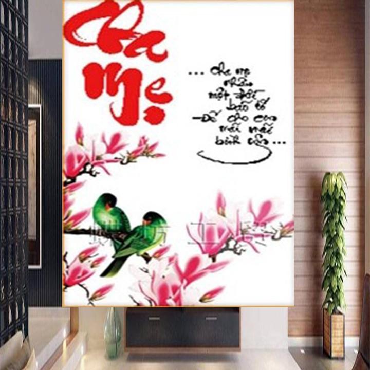 Tranh thêu cha mẹ hoa ngọc lan hồng 222471 - kích thước: 48 * 71cm.
