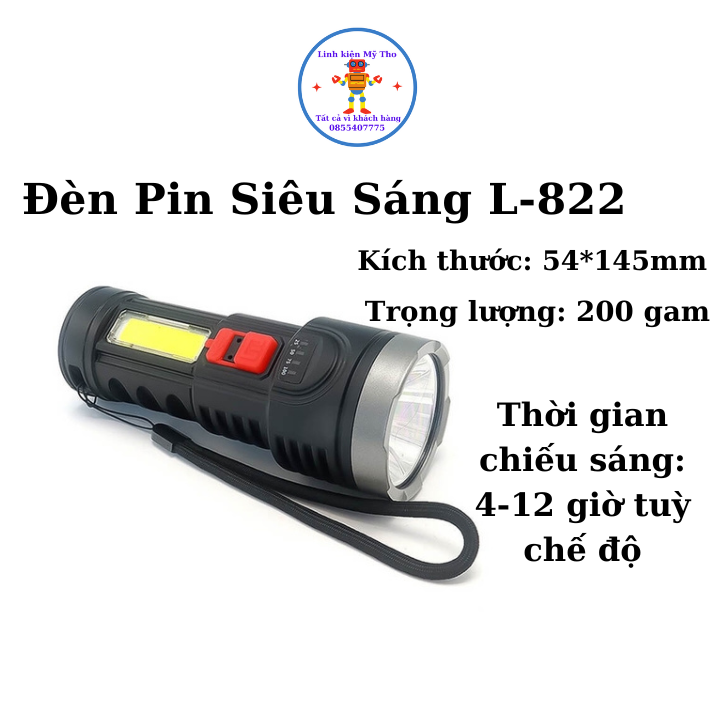 Đèn Pin Siêu Sáng L-822 Ánh Sáng Trắng Sạc Nhanh USB Chống Thấm Nước Trong Thời Gian Ngắn Chống Chịu Mưa Bão