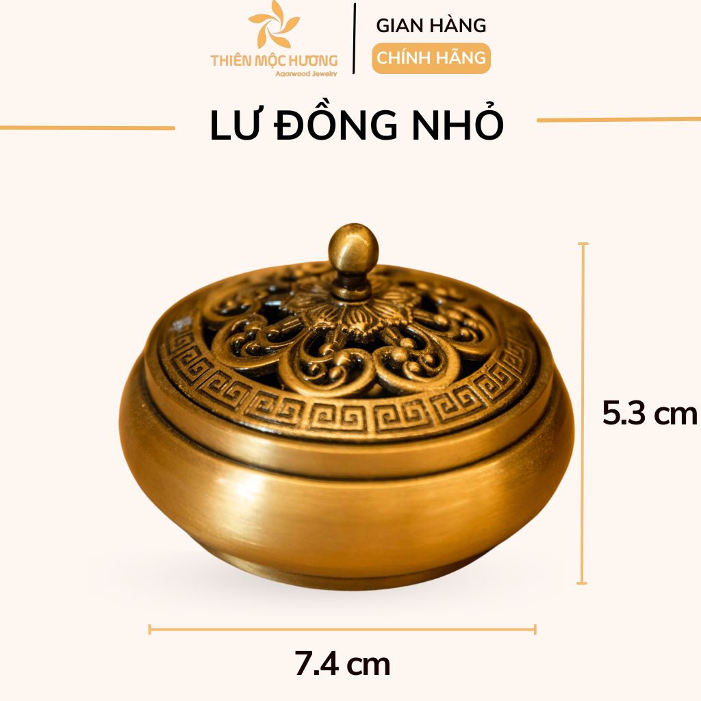 Lư đồng xông trầm hương Thiên Mộc Hương chất liệu đồng đúc nguyên khối cao cấp