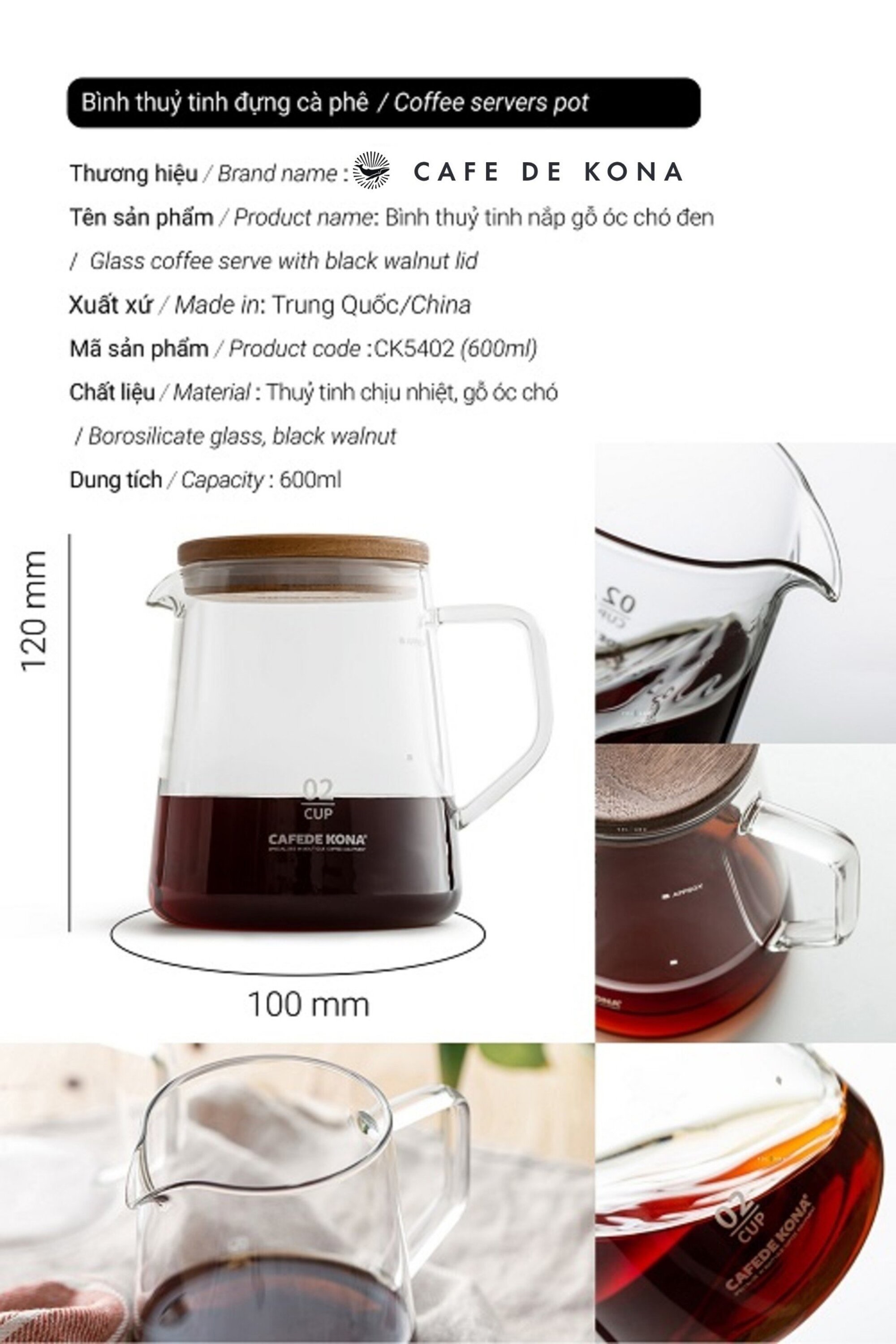 Bộ combo pha cà phê V60 02 màu đen đẳng cấp CAFE DE KONA