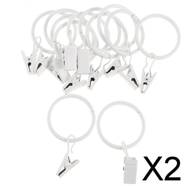 2x12 Pieces Metal Curtains Rings for Curtains with Clips White Porcelain 32mm