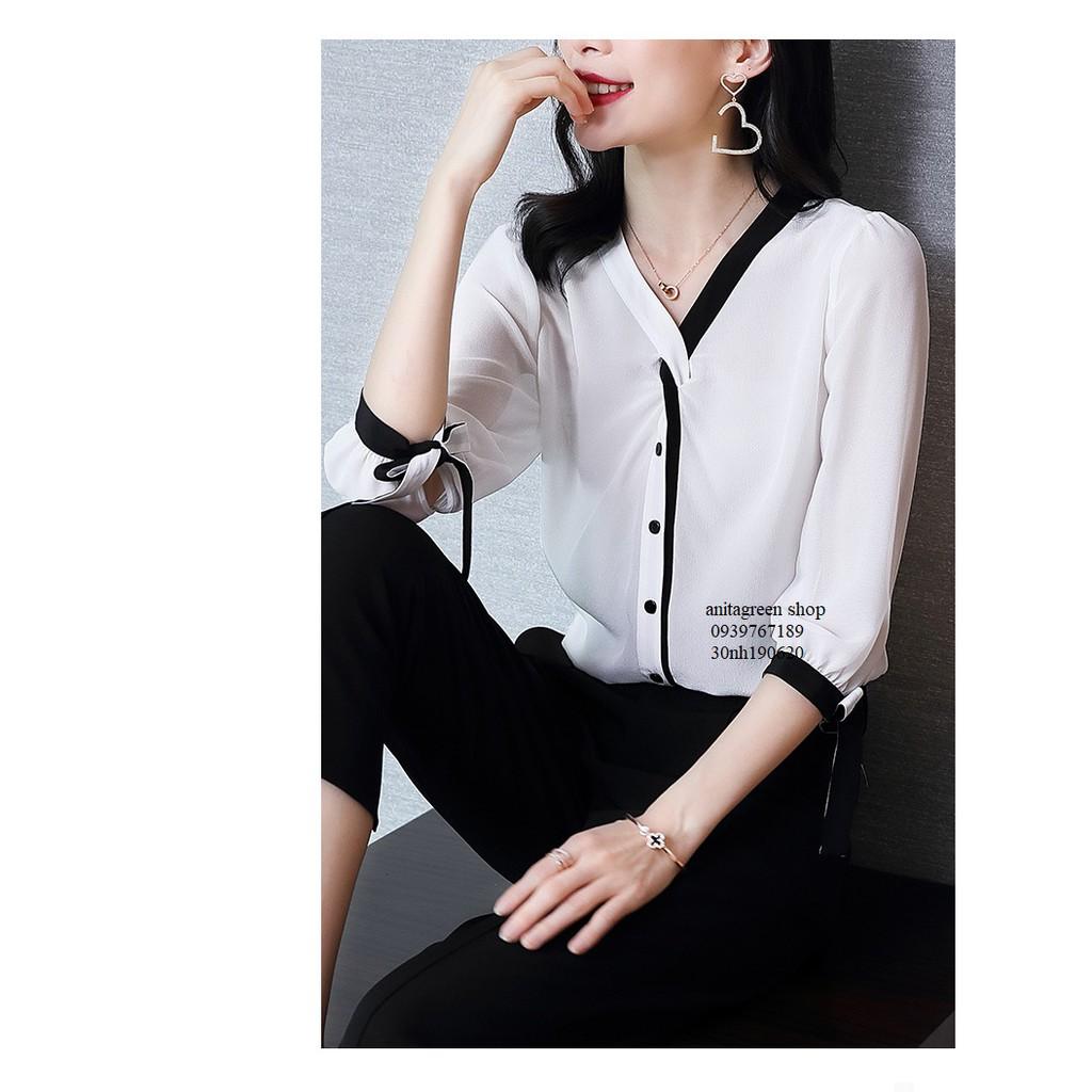 Tk19-0620-ÁO SƠ MI VIỀN TAY THẮT NƠ