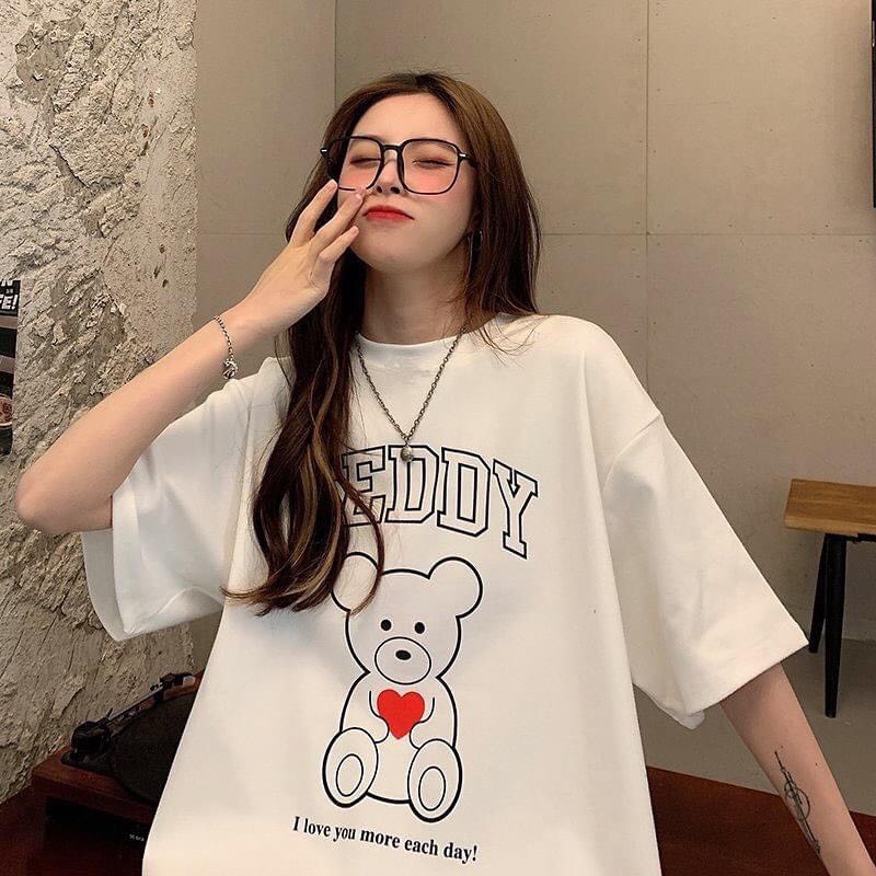 Áo Phông Nam Nữ Tay Lỡ - Áo Thun Nữ Form Rộng Freesize Ulzzang Vải Chất Cotton Mịn Mát Kita Unisex - Mẫu TEDDY BEAR