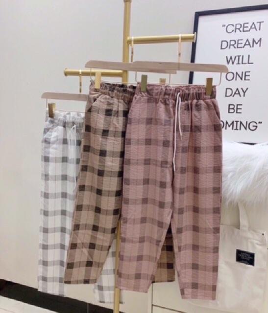 Quần Baggy kẻ đũi xước cao cấp