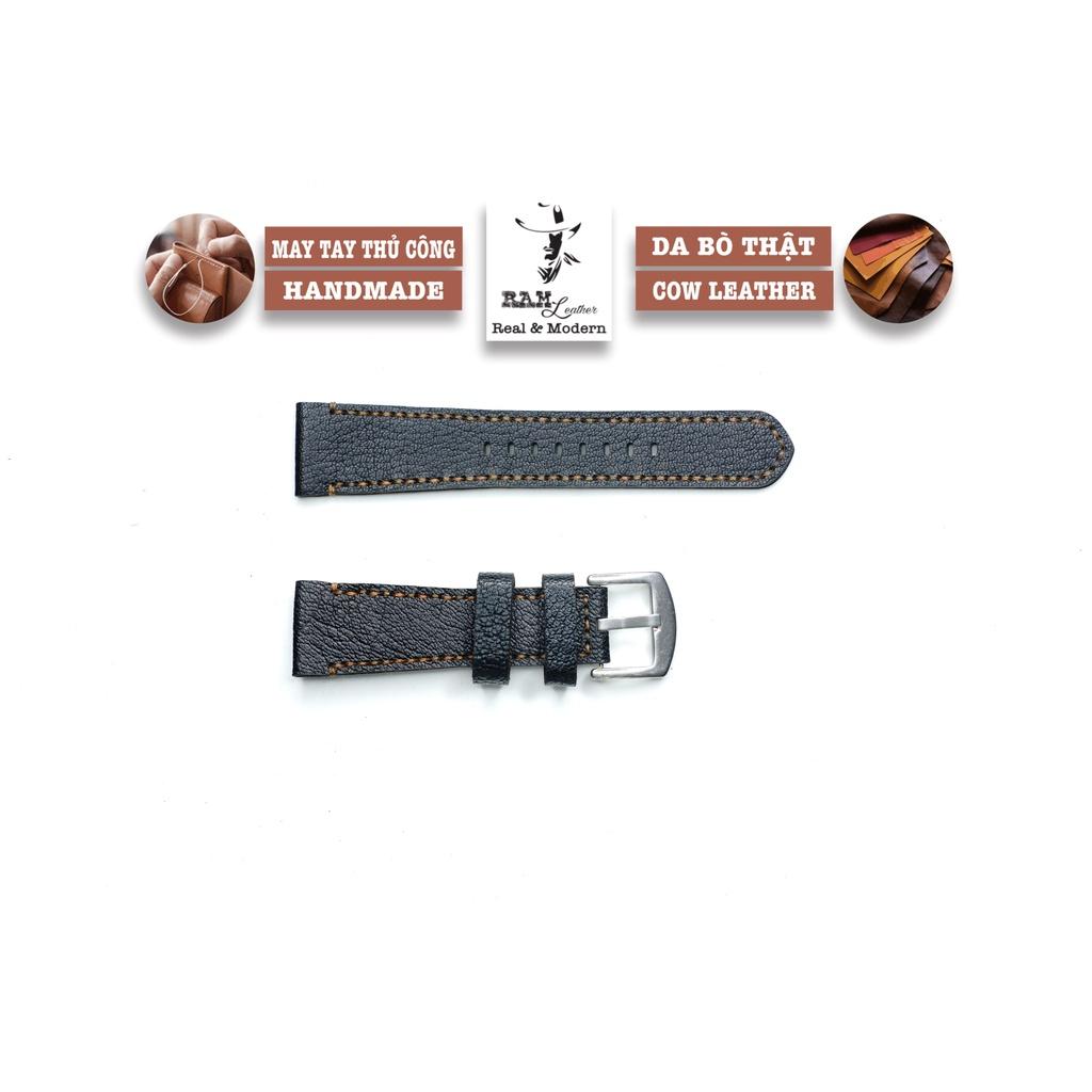 Dây đồng hồ da bò 18mm handmade bền chắc cao cấp RAM Leather - tặng khóa chốt và cây thay dây