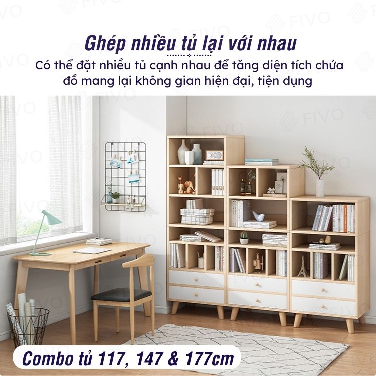 Giá Sách Đa Tầng Gỗ MDF FIVO FB61 (50 x 24 x 177cm) Dễ Dàng Lắp Ráp (Có Hộc Kéo)- Hàng Chính Hãng